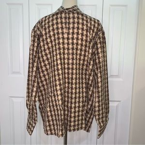 Nodus 16/41 men’s button up cotton brown/cream/tan squares shirt gold buttons